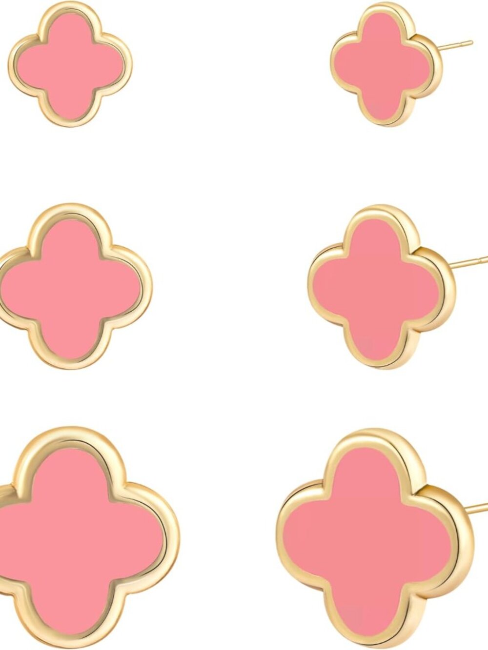 Clover Earring for Women 3 Pair Small Stud Four Leaf - 14K Gold Plated Hypoaller
